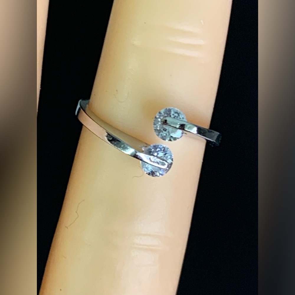 925 Sterling Silver Adjustable Open Ring Double C… - image 2